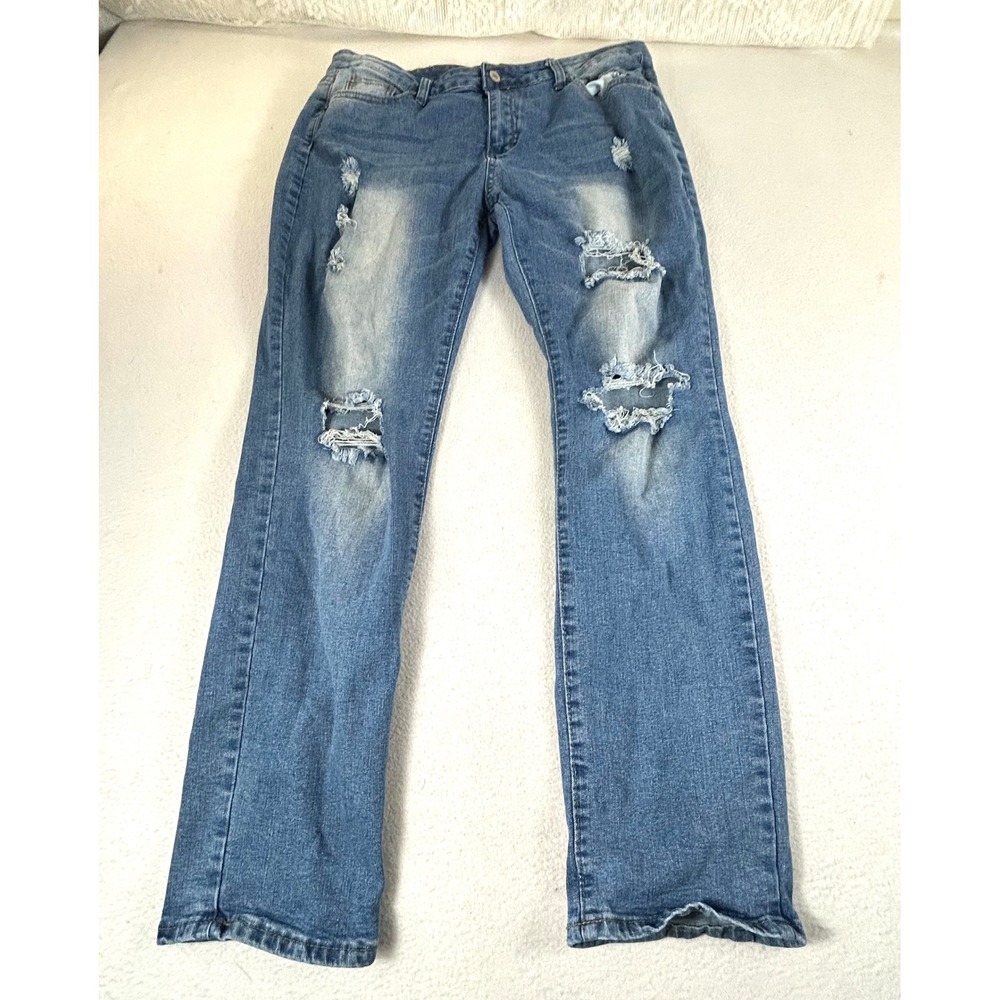 J Jeans by J.J. Distressed Straight Leg Jeans Women XL Blue Denim Streetwear